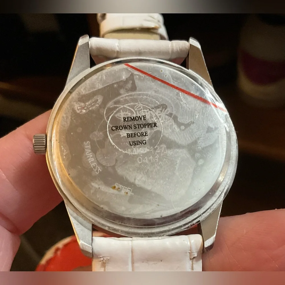 Disney:Steamboat Willie white leather band vintage wrist watch about 9” inches.
